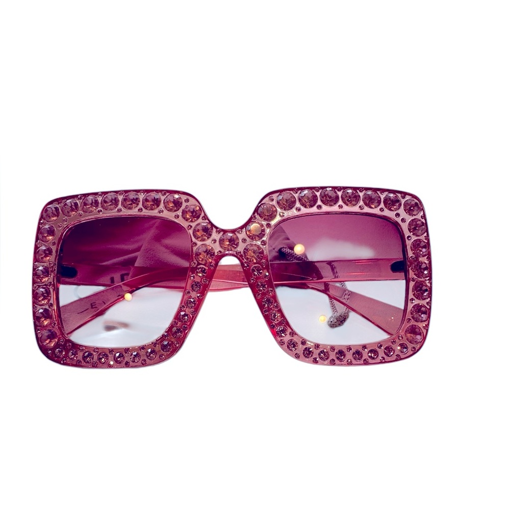 Royal Girl oversized square rhinestone sunglasses in pink. EUC. - Picture 2 of 7